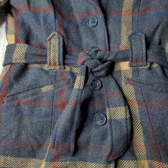 Merona Gray Plaid Pea Coat w/ Tie Belt SMALL - Picture 6 of 7
